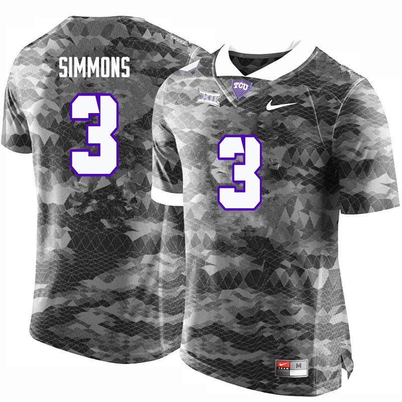 Men #3 Markell Simmons TCU Horned Frogs College Football Jerseys-Gray - Click Image to Close